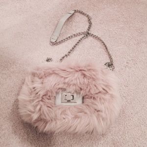 H&M Faux Fur Blush/Beige Colored Crossbody Bag